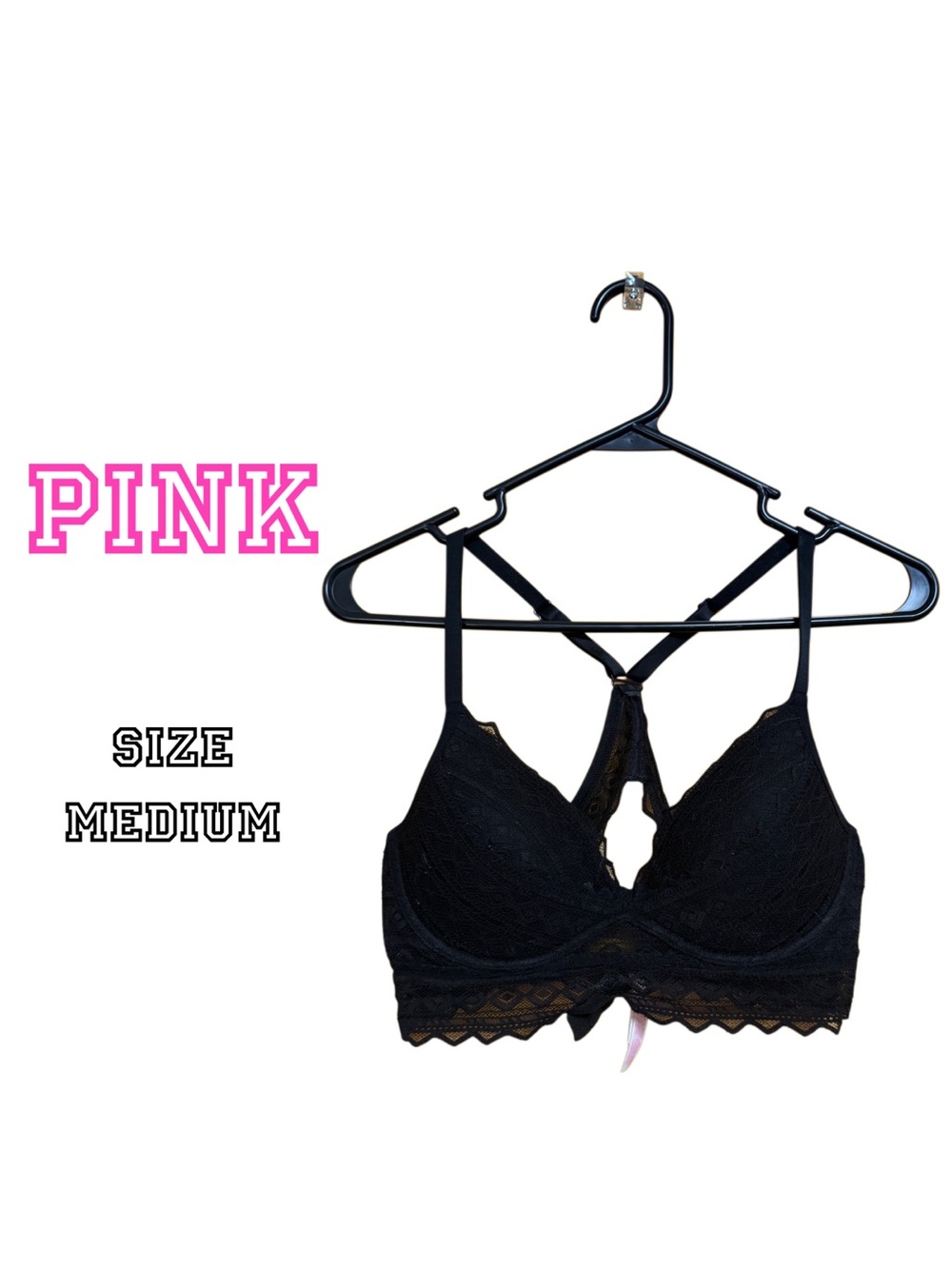 Rare Y2K VS PINK Black Lace Racerback Bralette Medium 💖🖤